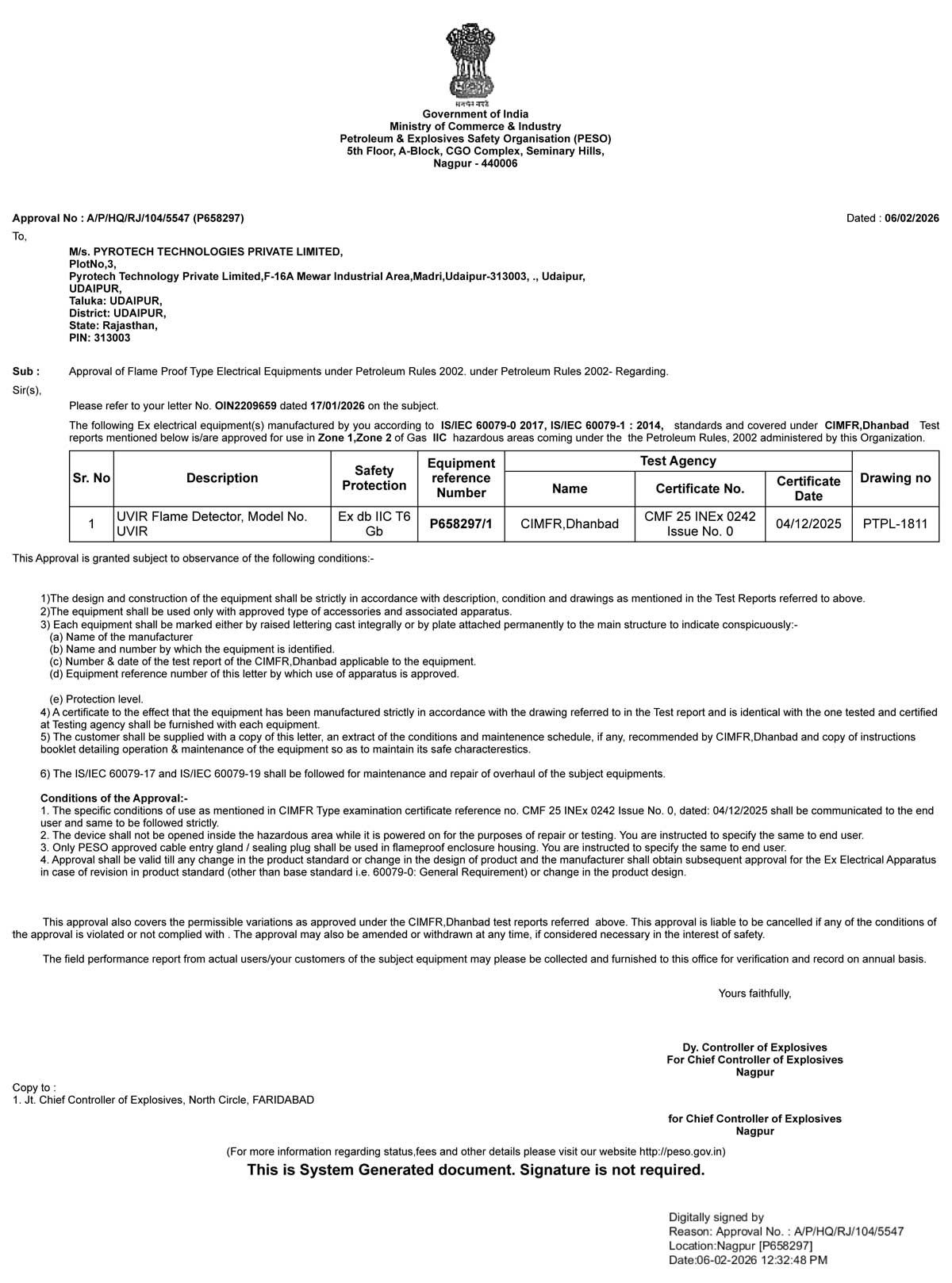 UVIR Peso Certificate